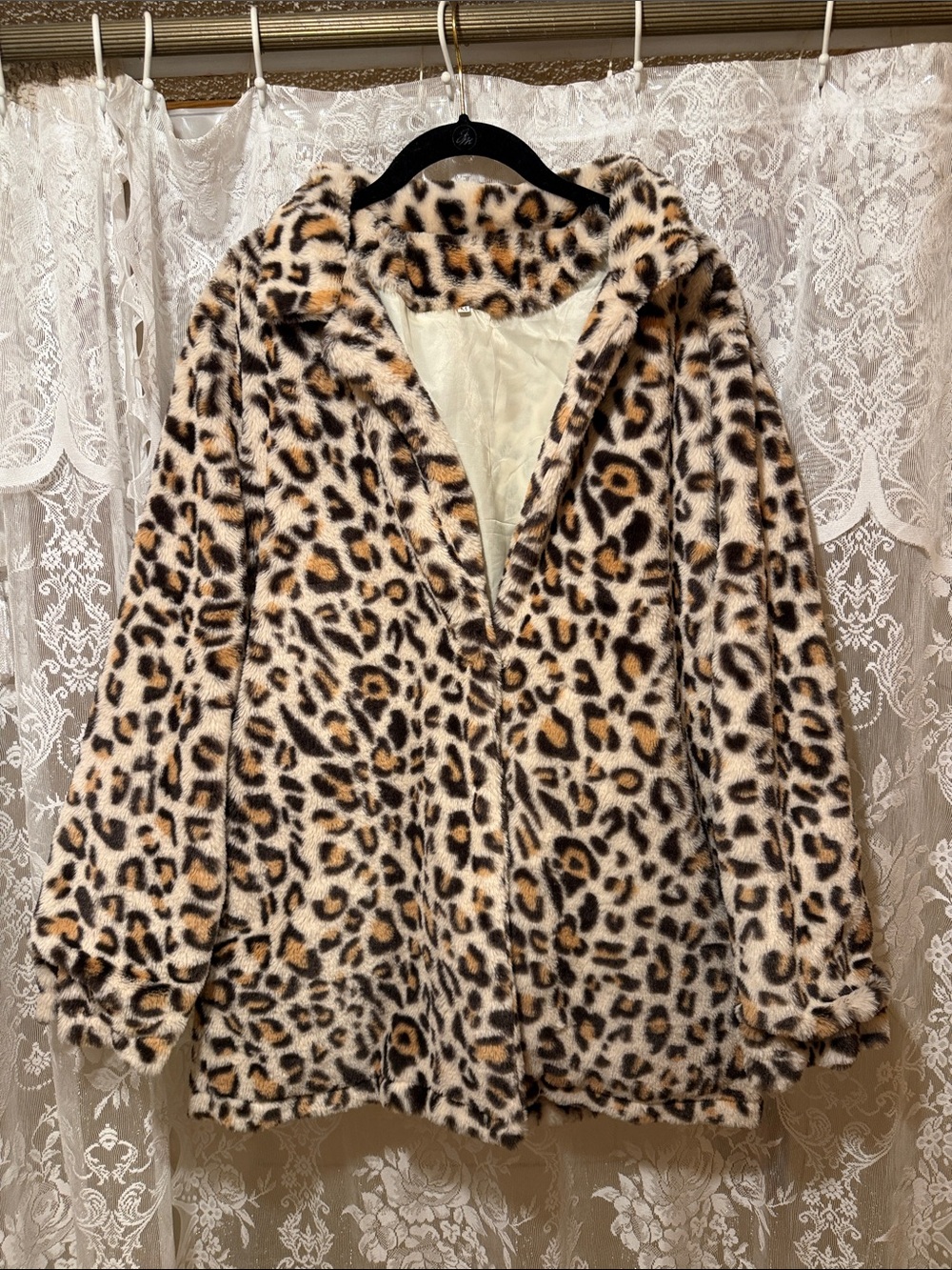 Leopard Print Faux Fur Coat - Women